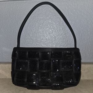 Harveys Original Seatbelt Shoulder Bag Black Blinged Out Sequins Gray Interior